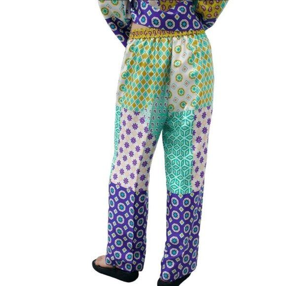 ZARA CROPPED TROUSERS WITH PATCHWORK PRINT MULTICOLORED SIZE L | 3218/229 - Picture 4 of 5